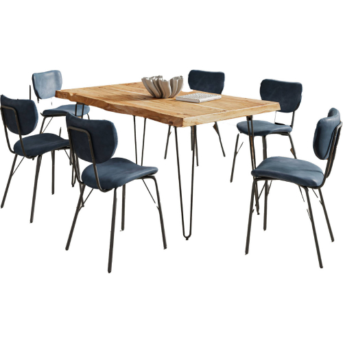 Nature's Edge 60" 7 Piece Dining Set in Natural Live Edge Wood & Slate Blue Eco Leather