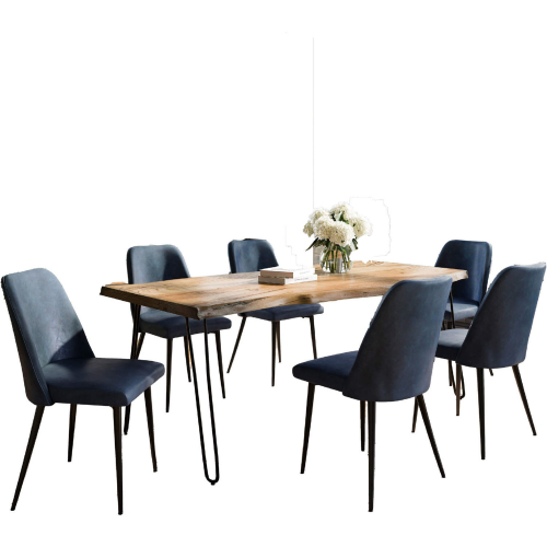 Nature's Edge 5 Piece Dining Set in Natural Finish Wood, Metal & Blueberry Fabric