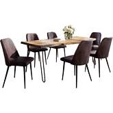 Nature's Edge 5 Piece Dining Set in Natural Finish Wood, Metal & Dark Brown Fabric