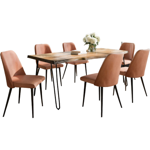 Nature's Edge 5 Piece Dining Set in Natural Finish Wood, Metal & Light Brown Fabric