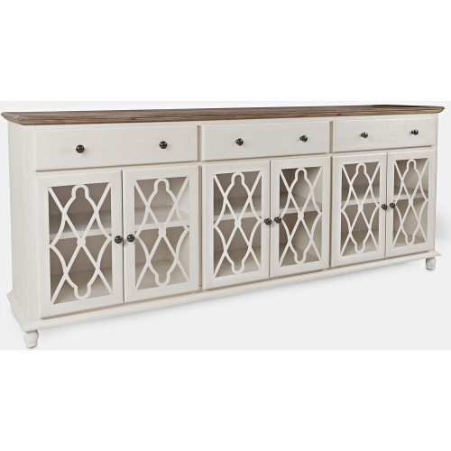 Aurora Hills 6 Door Sideboard in Wire Brushed White, Wood & Glass