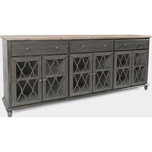 Aurora Hills 6 Door Sideboard in Wire Brushed Grey, Wood & Glass