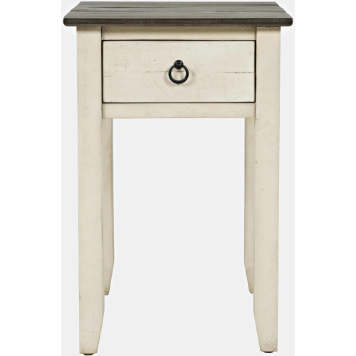 Devon Farmhouse End Table in Distressed Brown & Antique White Pine