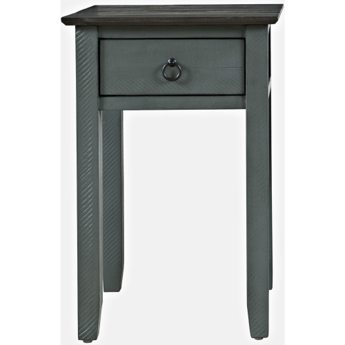 Devon Farmhouse End Table in Distressed Brown & Antique Blue Pine