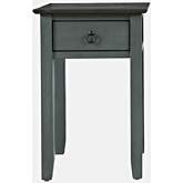 Devon Farmhouse End Table in Distressed Brown & Antique Blue Pine