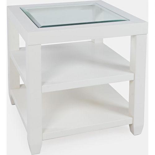 Urban Icon Storage End Table w/ Tempered Glass Inlay in White