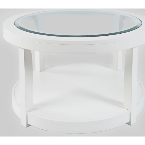 Urban Icon Round Coffee Table w/ Tempered Glass Inlay in White