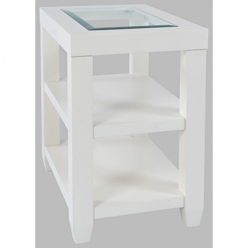 Urban Icon Storage Side Table w/ Tempered Glass Inlay in White