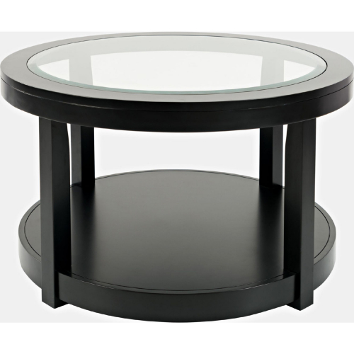 Urban Icon Round Coffee Table w/ Tempered Glass Inlay in Black