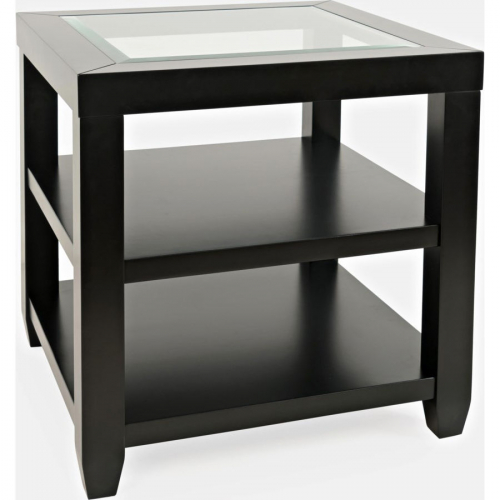 Urban Icon Storage End Table w/ Tempered Glass Inlay in Black