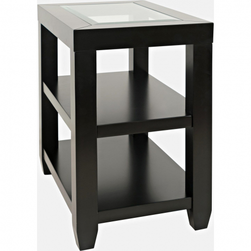 Urban Icon Storage Side Table w/ Tempered Glass Inlay in Black