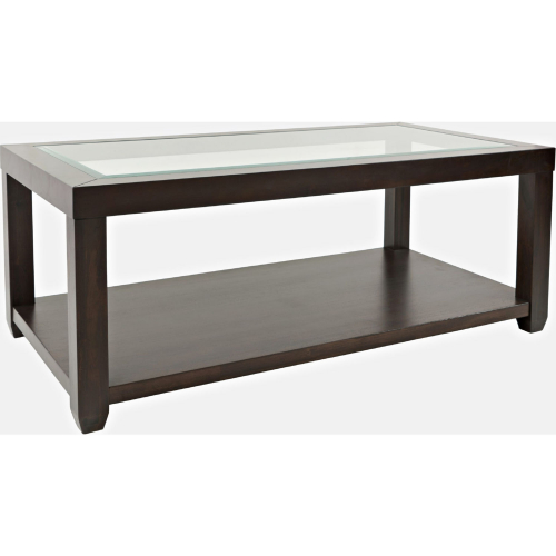 Urban Icon Coffee Table w/ Tempered Glass Inlay in Merlot