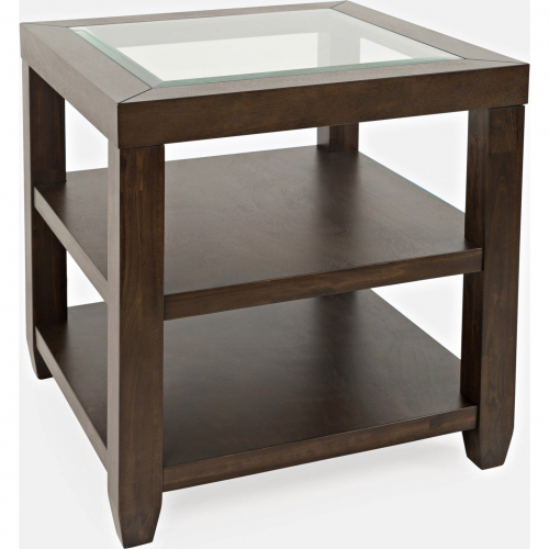 Urban Icon Storage End Table w/ Tempered Glass Inlay in Merlot