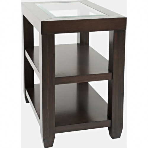 Urban Icon Storage Side Table w/ Tempered Glass Inlay in Merlot