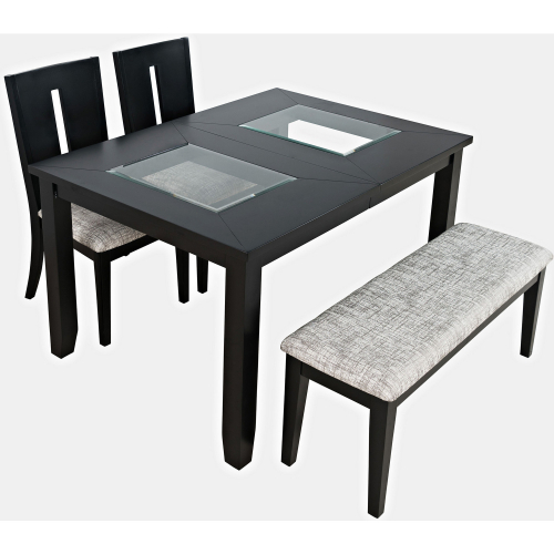 Urban Icon 66" 4 Piece Dining Set in Black, Glass & Grey Fabric