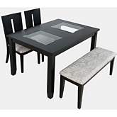 Urban Icon 66" 4 Piece Dining Set in Black, Glass & Grey Fabric