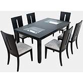 Urban Icon 66" 7 Piece Dining Set in Black, Glass & Grey Fabric