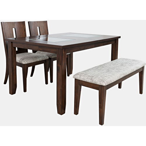 Urban Icon 66" 4 Piece Dining Set in Merlot, Glass & Grey Fabric