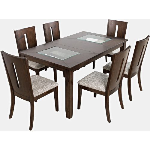 Urban Icon 66" 7 Piece Dining Set in Merlot, Glass & Grey Fabric