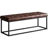 Global Archive 50" Bench in Tufted Distressed Sienna Brown Leather & Iron