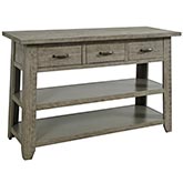 Telluride Sofa Table with Drawers & Shelves in Driftwood Grey