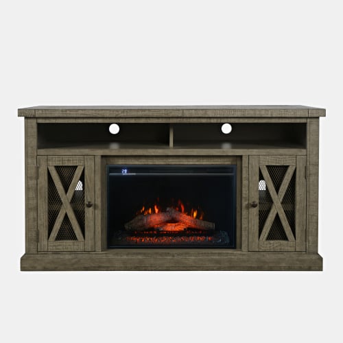 Telluride 60" Console TV Stand w/ Electric Fireplace in Driftwood Grey Wood