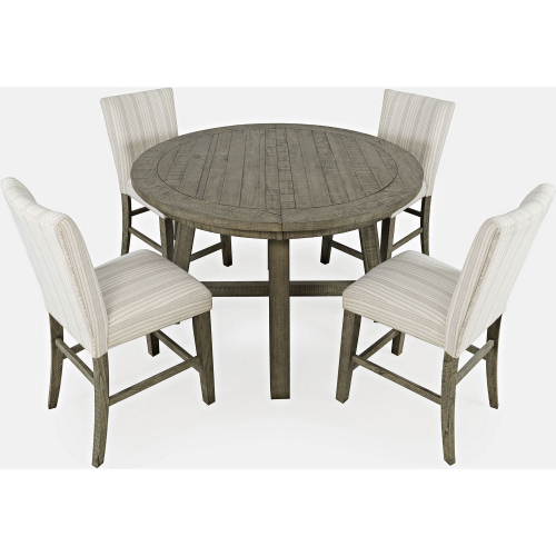 Telluride 5 PC Counter Dining Set in Grey Wood & Grey Striped Fabric