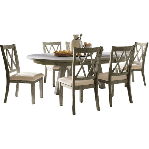 Telluride 7 PC Counter Dining Set in Grey Wood & & Cream Fabric