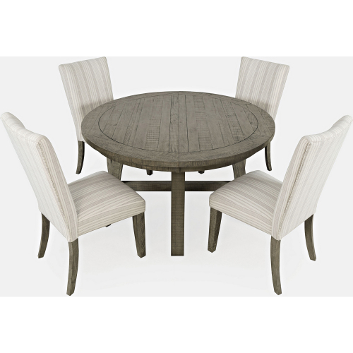 Telluride 5 PC Dining Set in Grey Wood & Grey Striped Fabric