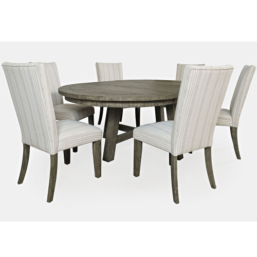 Telluride 7 PC Dining Set in Grey Wood & Grey Striped Fabric