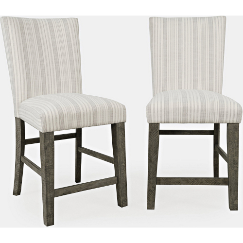 Telluride Counter Stool in Grey Wood & Grey Striped Fabric (Set of 2)