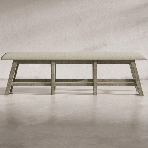 Telluride 85" Counter Height Bench in Driftwood Grey & Neutral Fabric