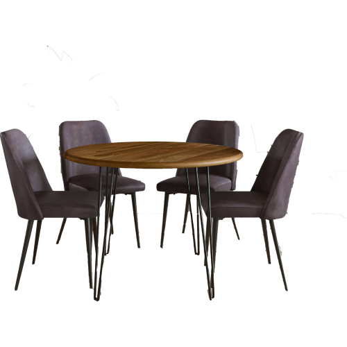 Brennan & Maddox 5 Piece 42" Round Dining Set in Mango Wood & Dark Brown Eco Leather