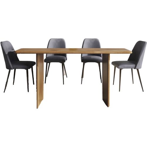 Burke & Maddox 5 Piece 76" Dining Set in Mango Wood & Grey Eco Leather