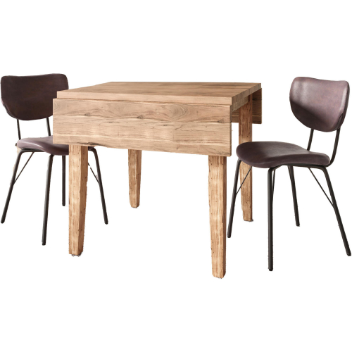 Colby 3 Piece Dropleaf Dining Set in Wood & Brown Leatherette