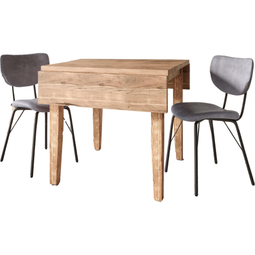 Colby 3 Piece Dropleaf Dining Set in Wood & Grey Leatherette