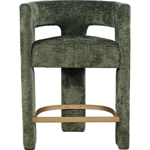 Gwen Sculpture Counter Stool in Forest Green Jacquard Fabric