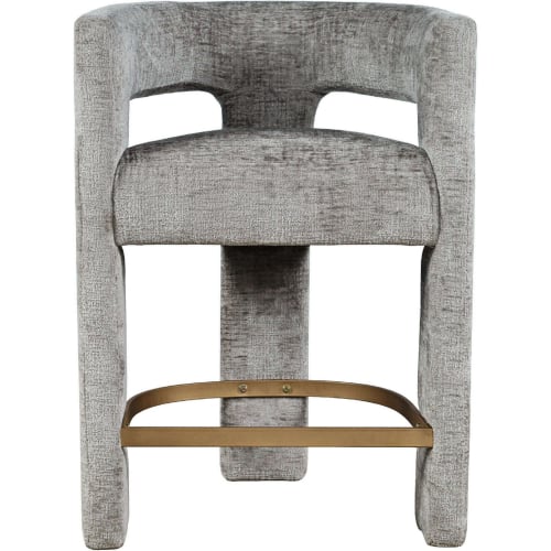 Gwen Sculpture Counter Stool in Grey Jacquard Fabric