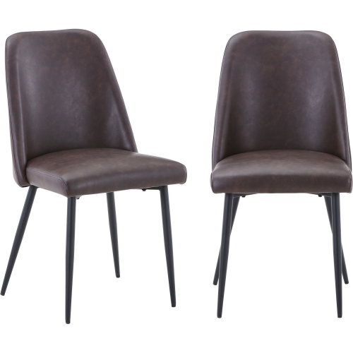 Maddox Dining Chair in Dark Brown Leatherette & Metal (Set of 2)