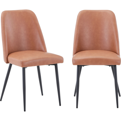 Maddox Dining Chair in Light Brown Leatherette & Metal (Set of 2)