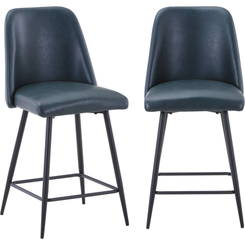 Maddox Counter Stool in Blueberry Leatherette & Metal (Set of 2)