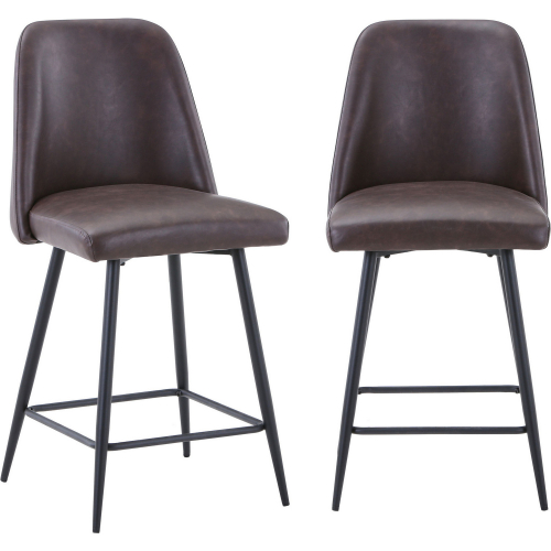 Maddox Counter Stool in Dark Brown Leatherette & Metal (Set of 2)