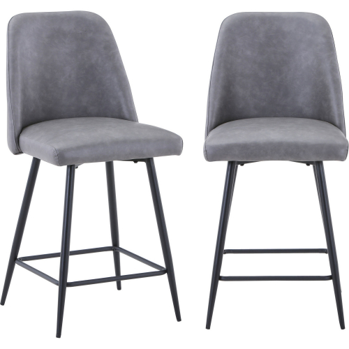 Maddox Counter Stool in Grey Leatherette & Metal (Set of 2)