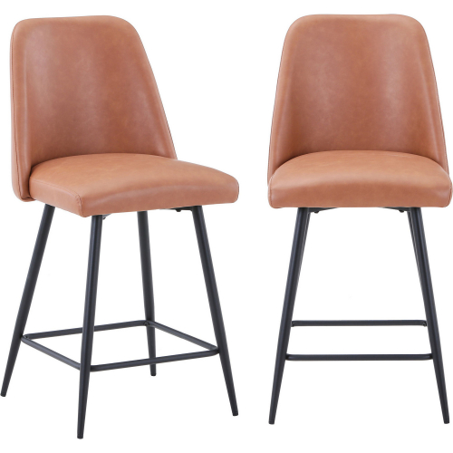 Maddox Counter Stool in Light Brown Leatherette & Metal (Set of 2)