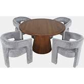 Gwen 5 Piece Dining Set in Walnut Finish Wood & Grey Fabric