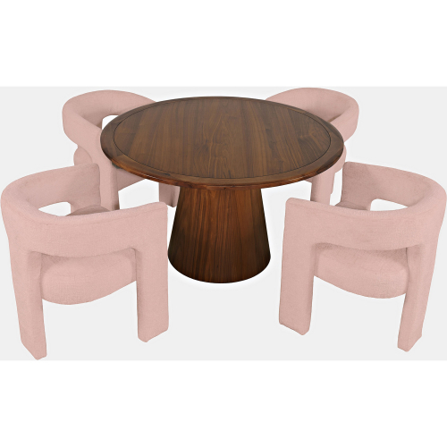 Gwen 5 Piece Dining Set in Walnut Finish Wood & Pink Fabric