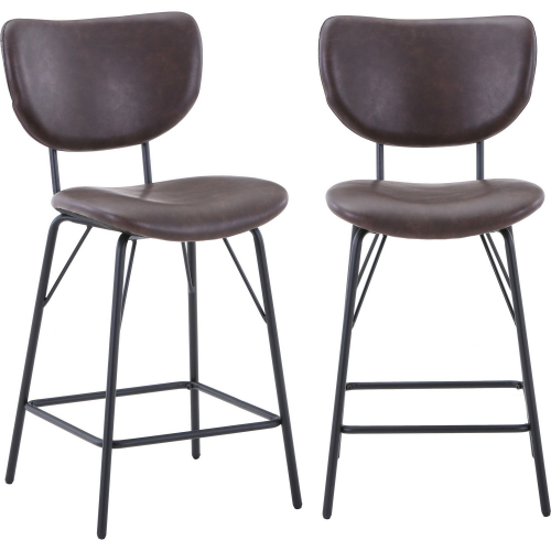 Owen Split Back Counter Stool in Dark Brown Leatherette (Set of 2)