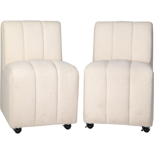 Tess Dining Chair w/ Wheels in Ivory Boucle Fabric (Set of 2)