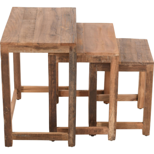 Reclamation 3 Piece Nesting Table Set in Unfinished Brown Reclaimed Solid Wood