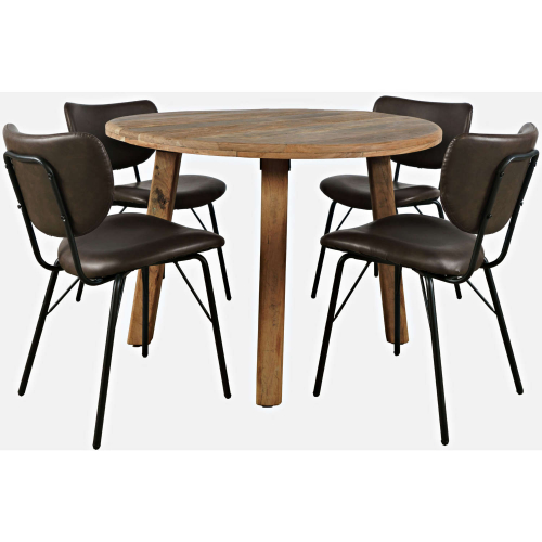 Reclamation & Owen 5 Piece Round Dining Set in Reclaimed Wood & Brown Leatherette